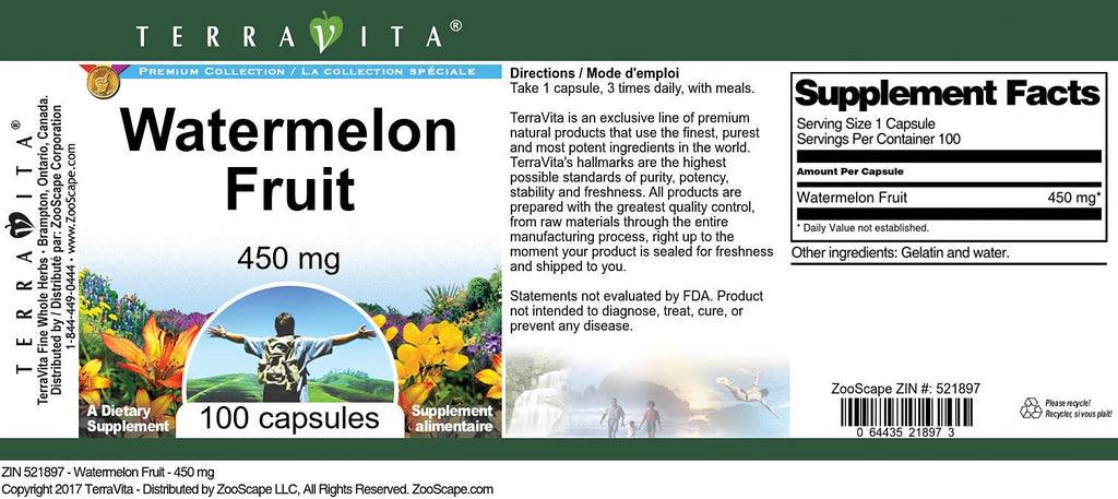 Watermelon Fruit - 450 mg (100 Capsules, ZIN: 521897)