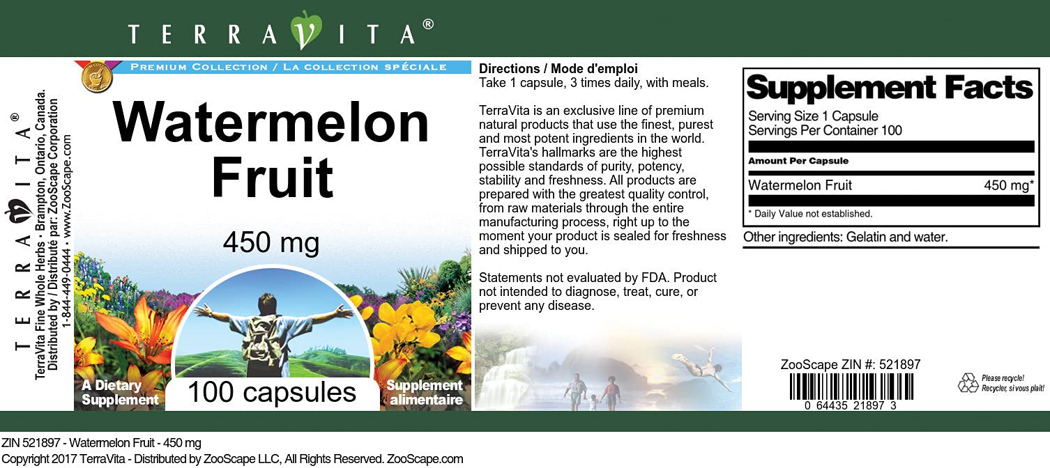 Watermelon Fruit - 450 mg (100 Capsules, ZIN: 521897)