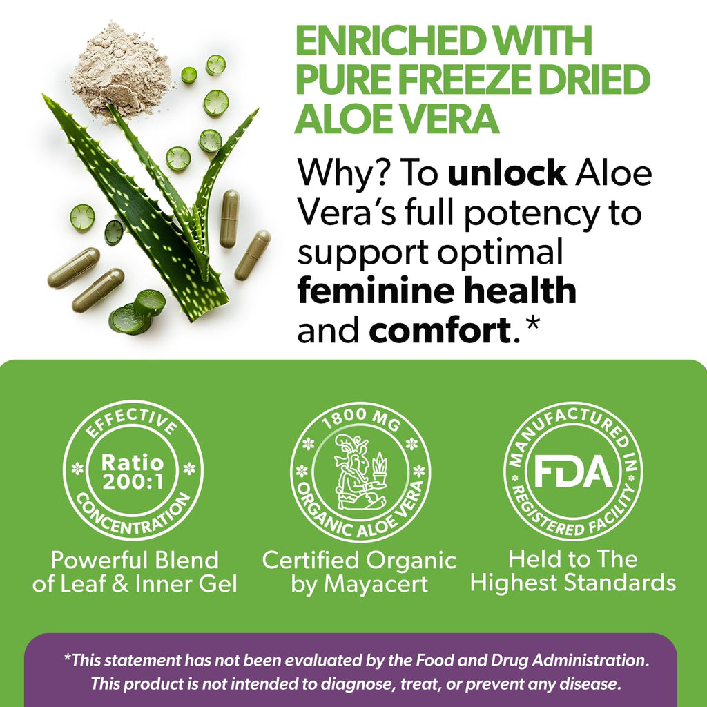 Intimate Rose Aloe Vera Capsules - IC Supplements - 200x Concentrate Pure Aloe Vera + D-Mannose + Calcium - Easy to Swallow Aloe Pills