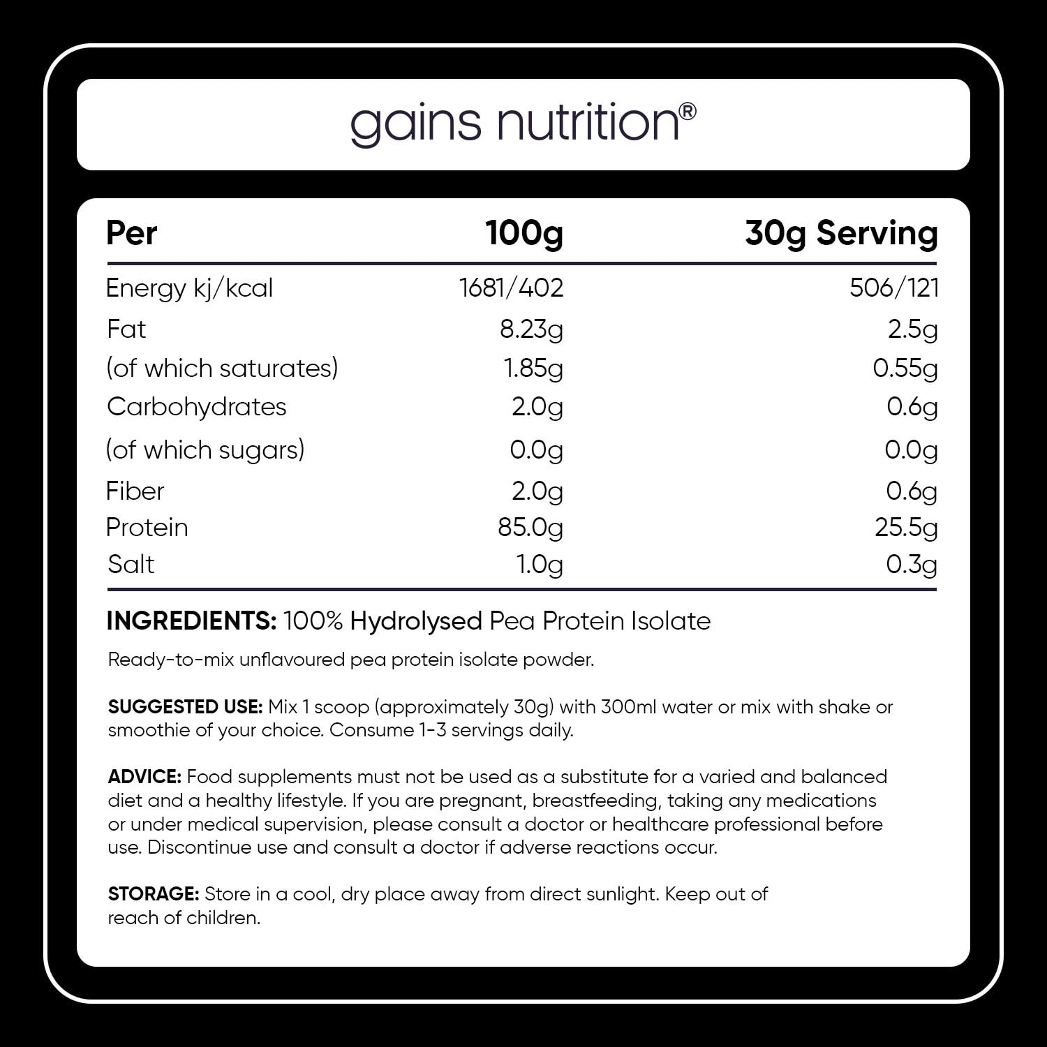 GN Vegan Hydro Pro Hydrolysed Protein Powder | 1kg Unflavoured Pea - Hydrolysed Plant Based Protein-Powder | 25g per Serving | Pea-Protein Isolate | Non-GMO & Unsweetened