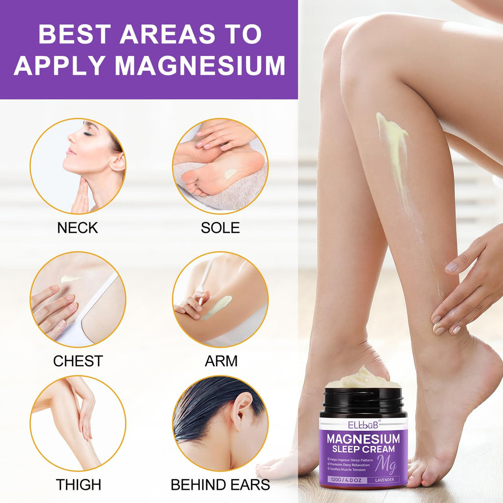 Magnesium Cream for Sleep - Enriched with Almond Oil, Lavender, and Vitamin E for Deep Relaxation - Natural Magnesium Lotion for Skin Nourishment and Quick Absorption - Lavender