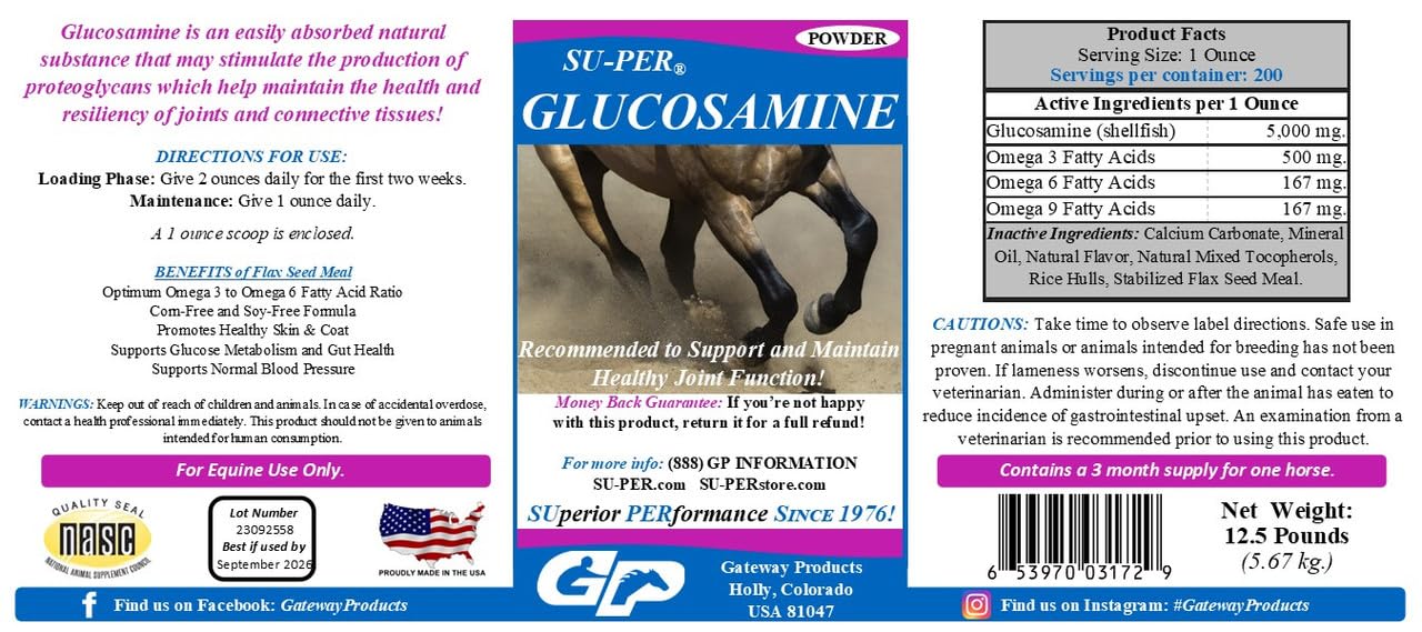 SU-PER Glucosamine Joint Supplement for Horses - Supports Healthy Joints and Inflammatory Response - Horse Glucosamine Powder - 12.5 Pounds, 3 Month Supply