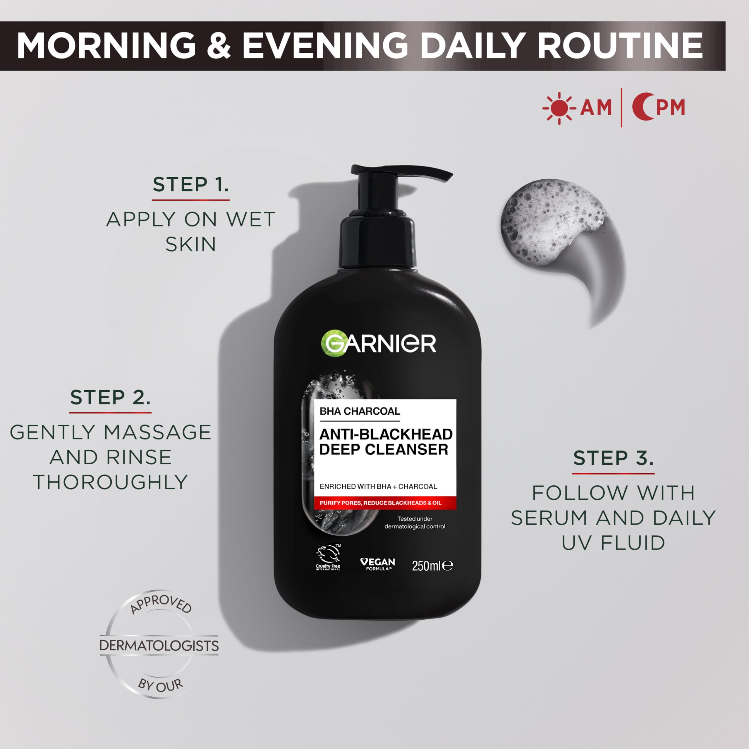 Garnier Pure Active BHA + Charcoal Anti-Blackhead Deep Face Cleanser, 250ml