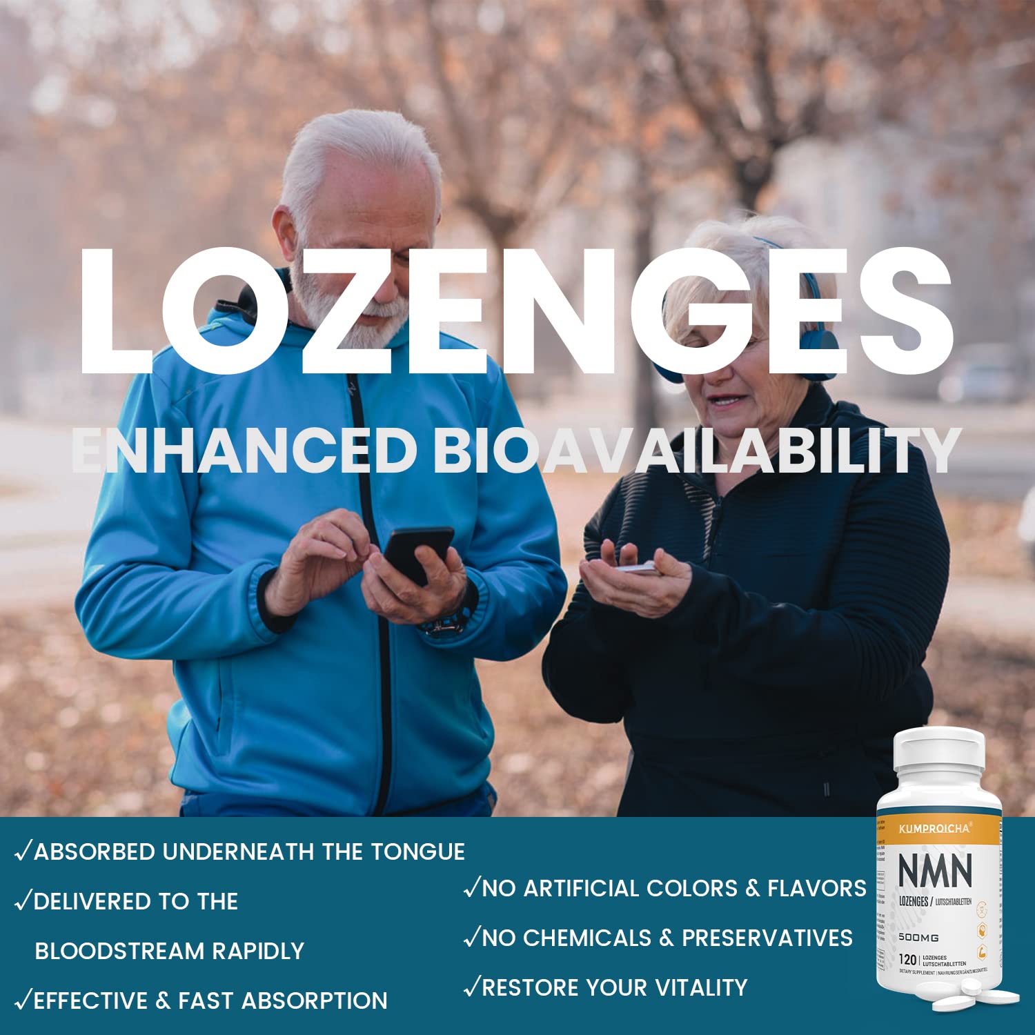 NAD Sublingual Lozenges, Fast-Acting & High Absorption NAD+ Supplement, 120 Tablets, 120 Servings Per Bottle