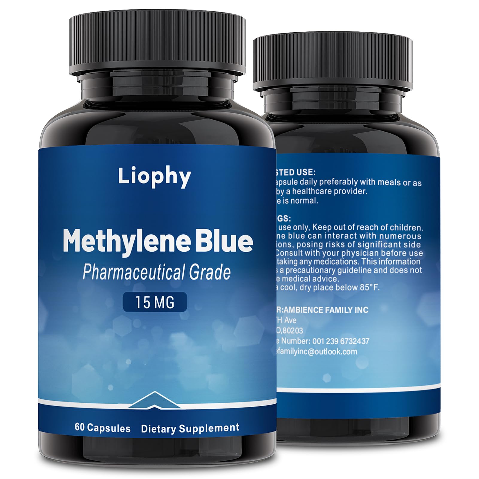 Liophy Methylene Blue Capsules — Premium Quality Methylene Blue with Vitamin C Ester, Dietary Supplement, 60 Easy‑to‑Swallow Capsules