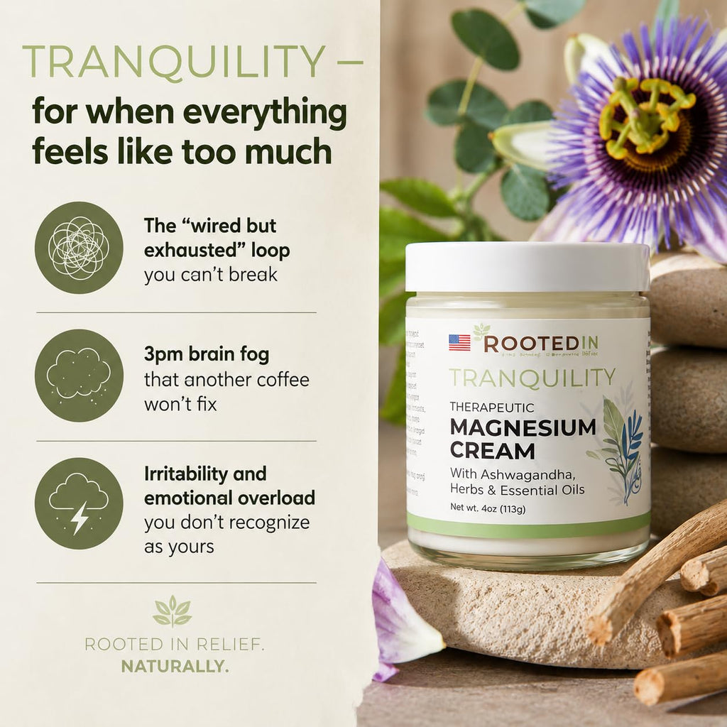 Rooted In 2X More Magnesium Cream – Stress Relief & Sleep with Ashwagandha – Calming Body Lotion for Women – Topical Magnesium Chloride, US Made – 4oz