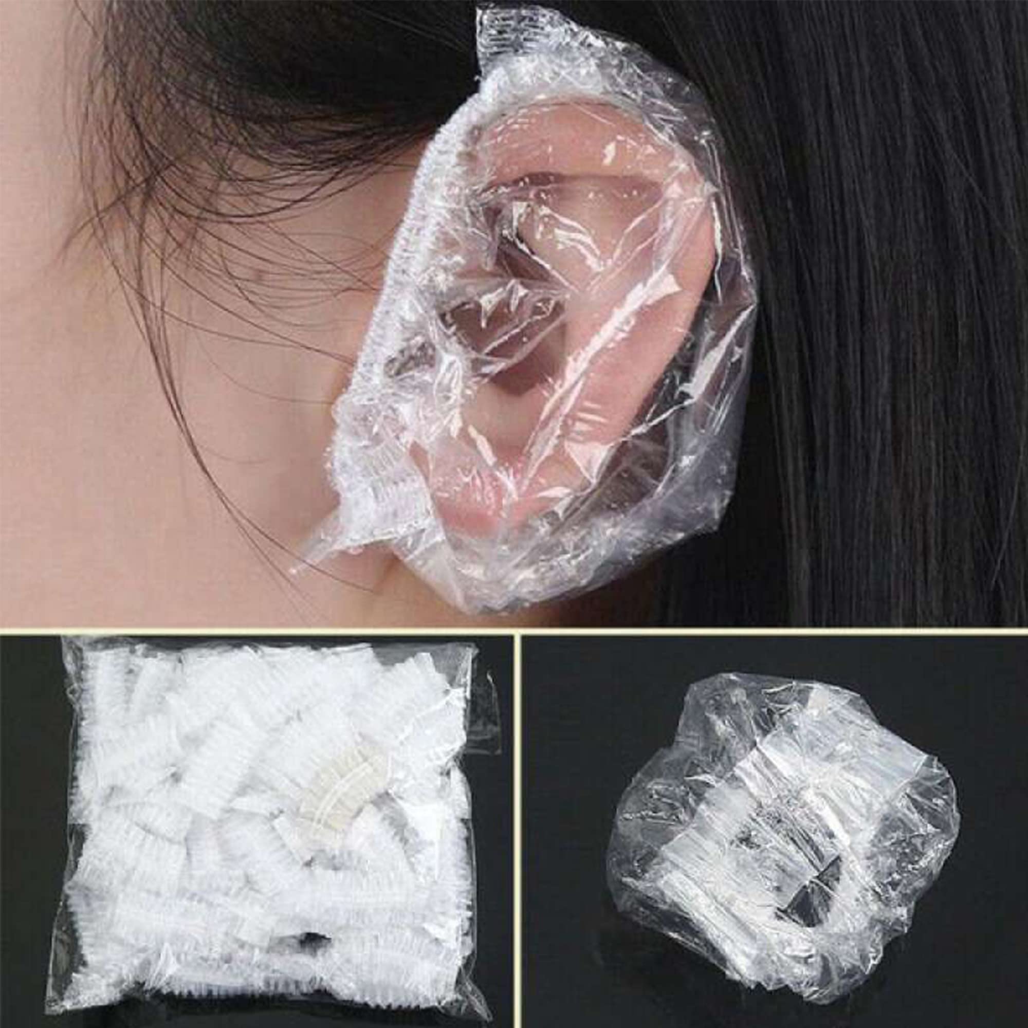 100 Pack Disposable Ear Protectors - Clear Ear Covers for Shower, Bathing, Salon
