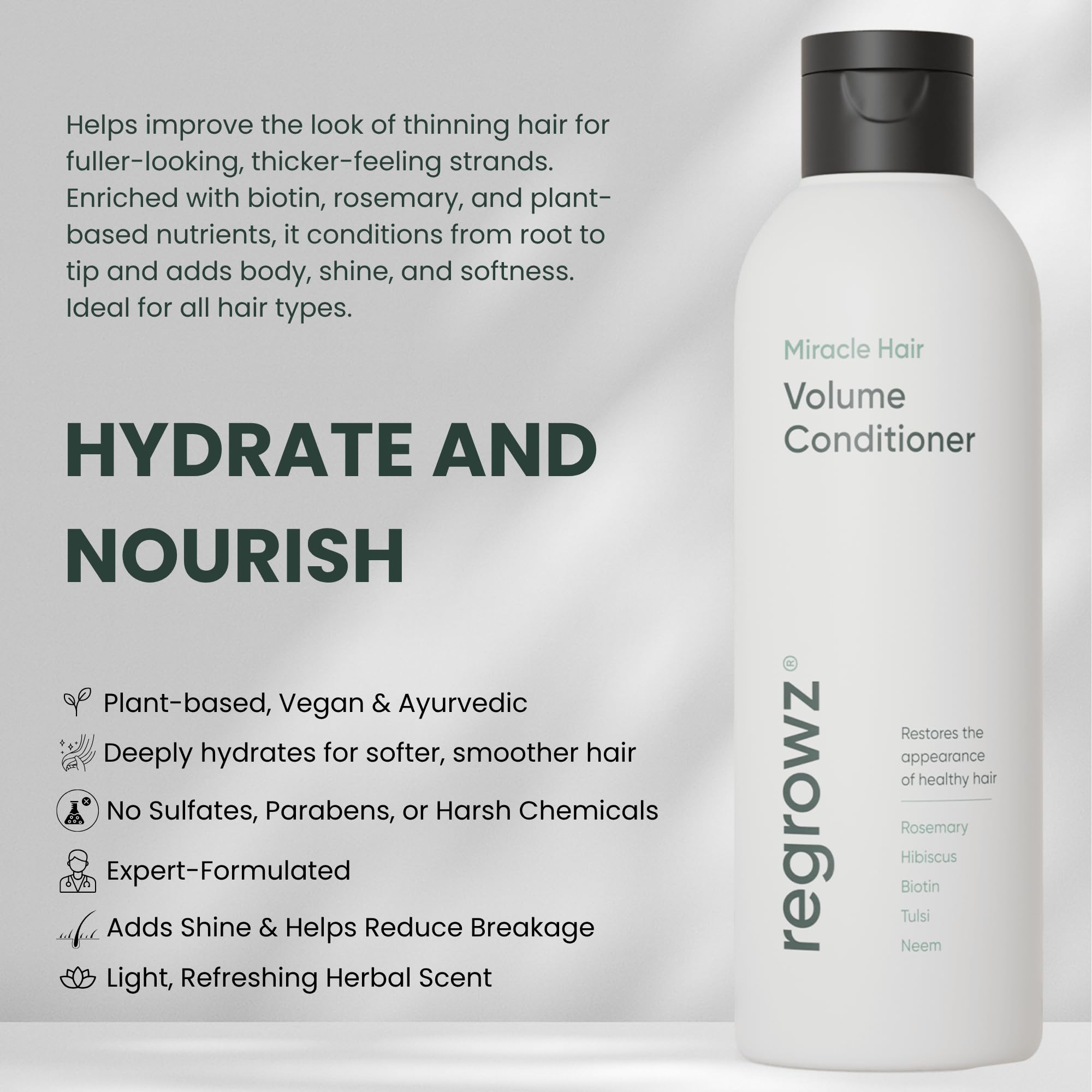 Regrowz Miracle Hair Volume Conditioner 7oz - For Fine,Thin Hair - Boost Shine & Thickness - Suitable for Men and Women - Hair Growth Repair Treatment with Biotin