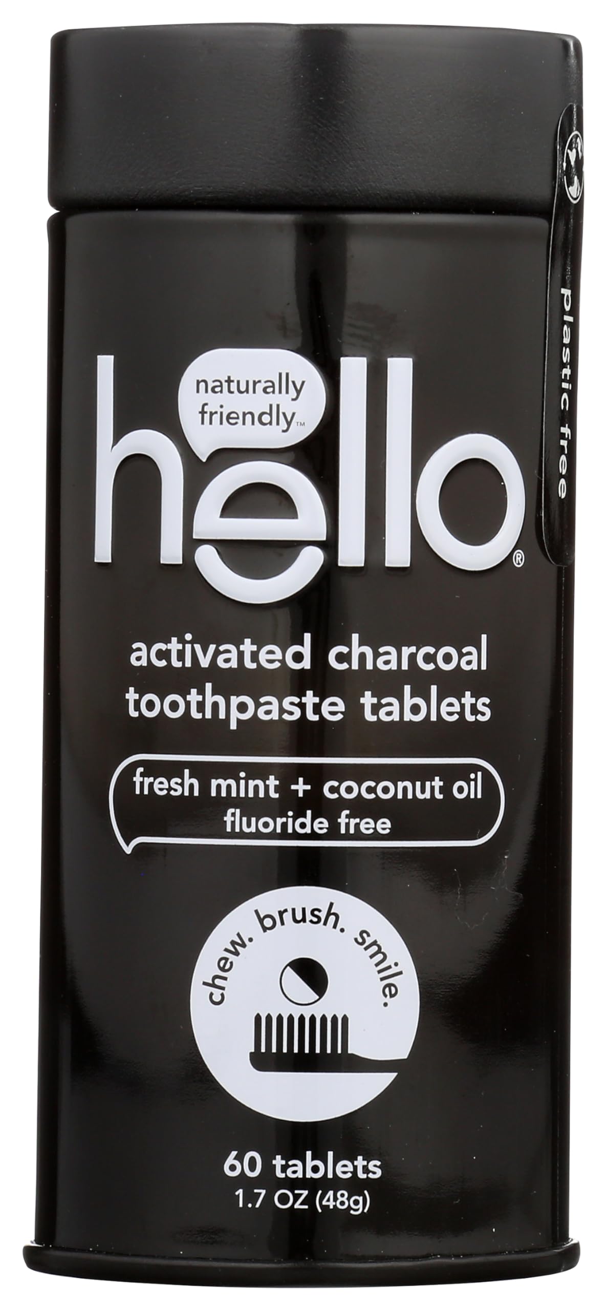 Hello Activated Charcoal Teeth Whitening Eco Friendly Travel Toothpaste Tablets, Fresh Mint and Coconut Oil, Fluoride Free, TSA Compliant, Vegan, SLS Free, Plastic-Free, 60 Tablets