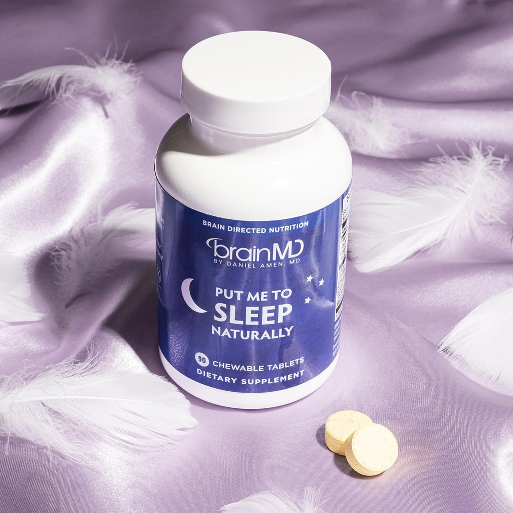 BRAINMD Dr Amen Put Me To Sleep Naturally - 90 Chewable Tablets - with Melatonin, L-Theanine, Magnesium, GABA, Vitamin B6 & 5-HTP - Gluten Free - 45 Servings