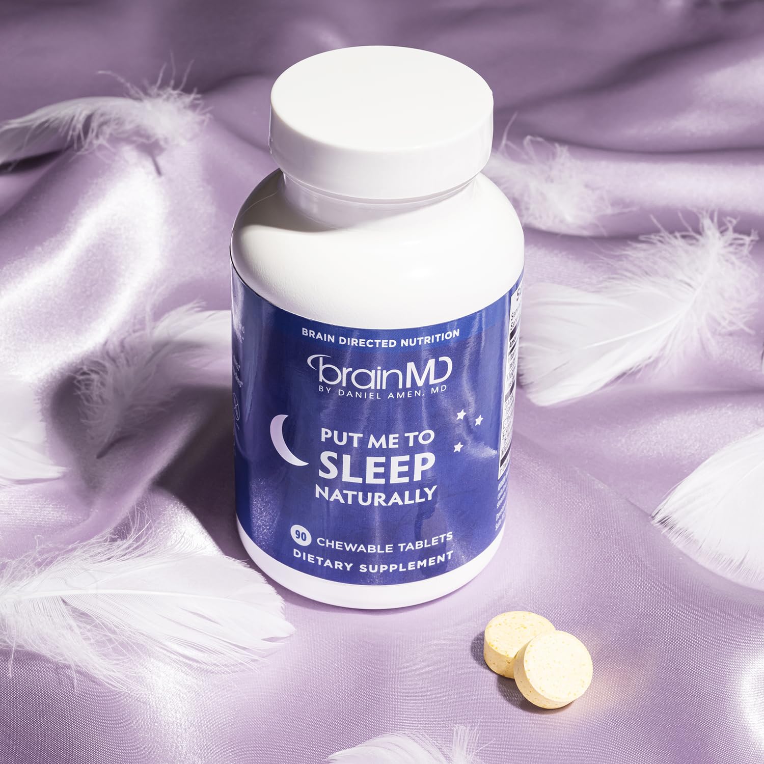 BRAINMD Dr Amen Put Me To Sleep Naturally - 90 Chewable Tablets - with Melatonin, L-Theanine, Magnesium, GABA, Vitamin B6 & 5-HTP - Gluten Free - 45 Servings