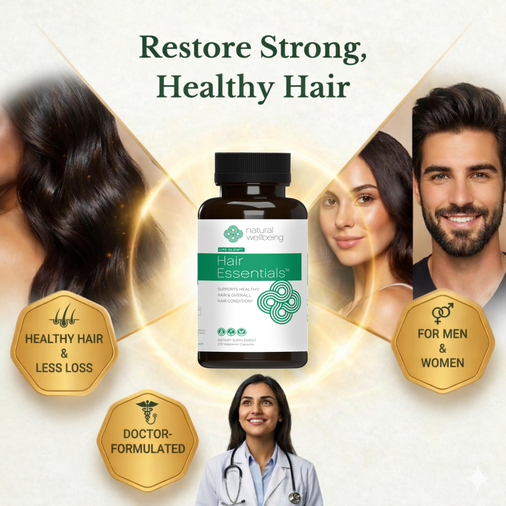 Natural Wellbeing Hair Essentials – DHT Blocker Hair Growth Supplement for Women & Men – Saw Palmetto, Biotin, – Vegan Capsules – Stops Shedding & Thinning (270 Count, 3-Month Supply)