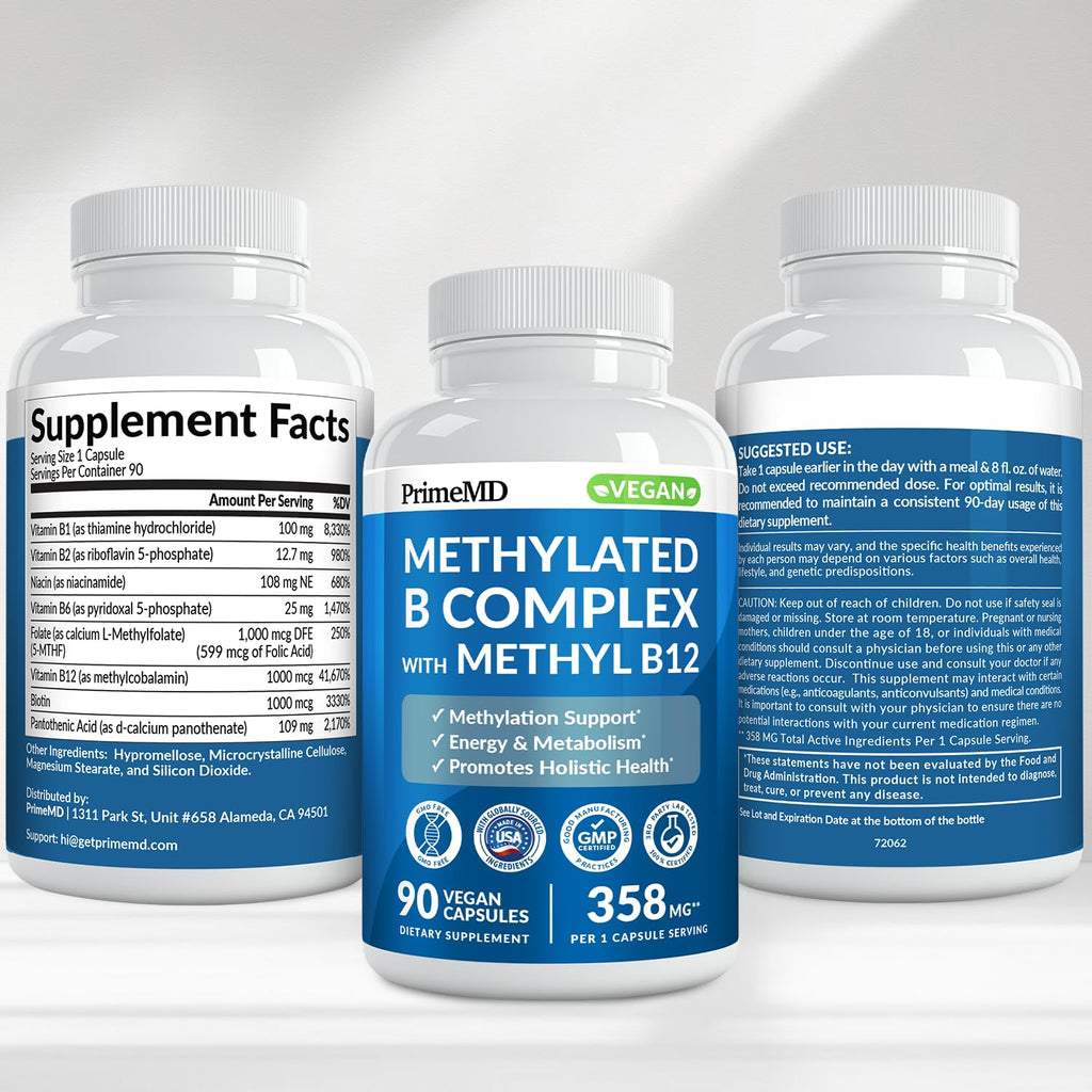 Methylated B Complex with Methylfolate and B12 Methylcobalamin 1000 mcg - Methylated Multivitamin for Energy, Brain Function, and Wellness - Vitamin B Complex for Men & Women (360 Servings, Pack of 4)