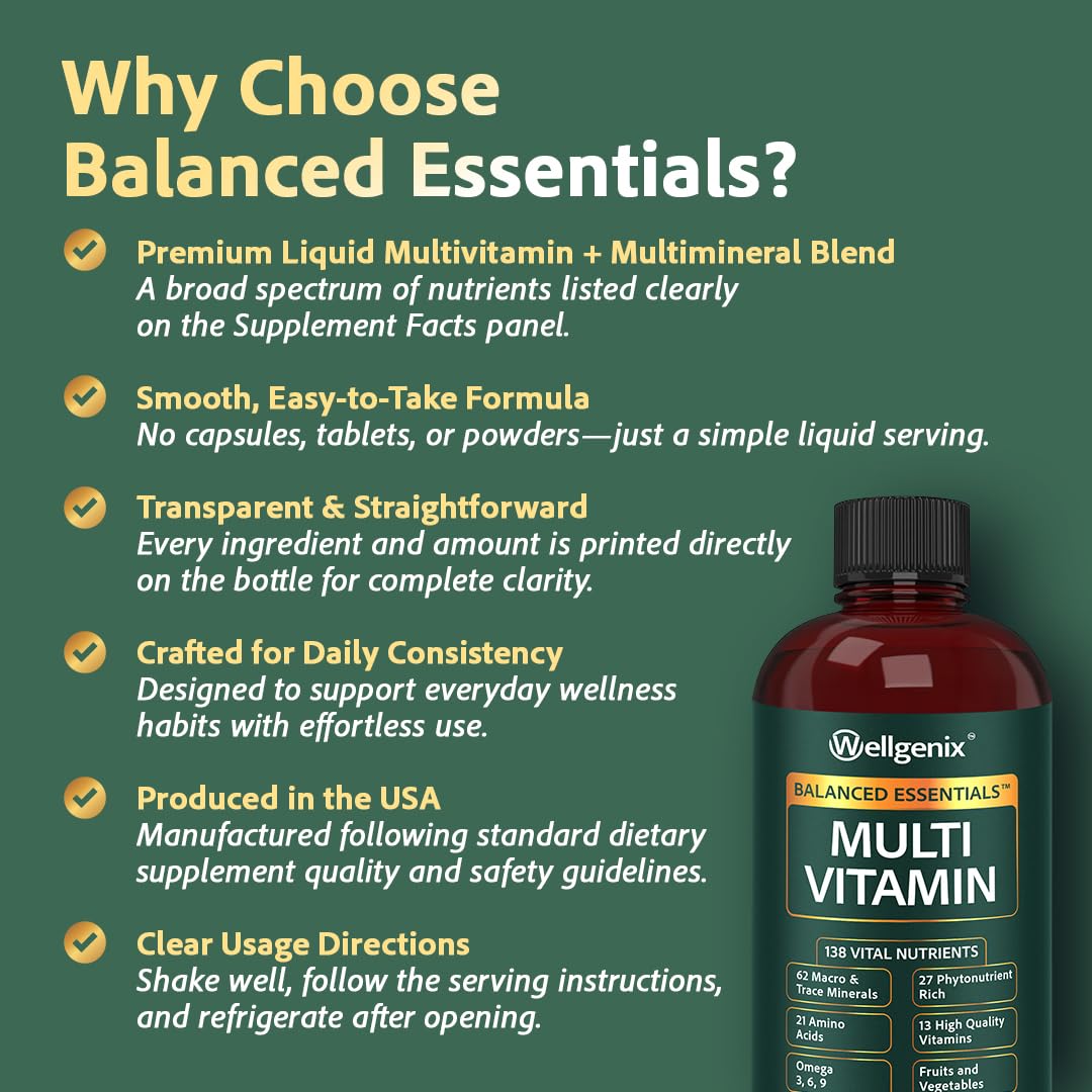 Wellgenix Balanced Essentials Liquid Multivitamin & Minerals, 32 Fl Oz