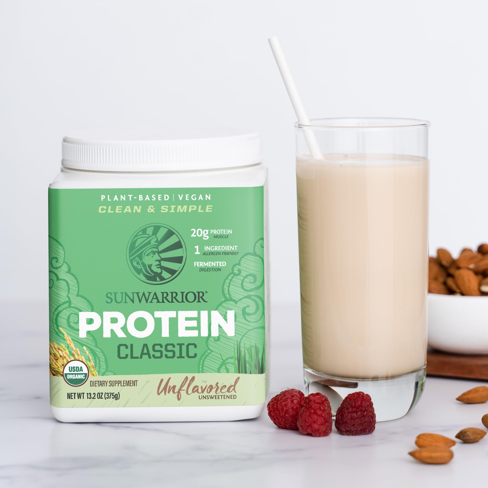 Sunwarrior Brown Rice Protein Powder with Bcaa & Amino Acids Raw Rice Protein Shake Gluten Free Low Carb Dairy Free | Plant Based Classic Sprouted Brown Rice Protein Powder Natural 375g