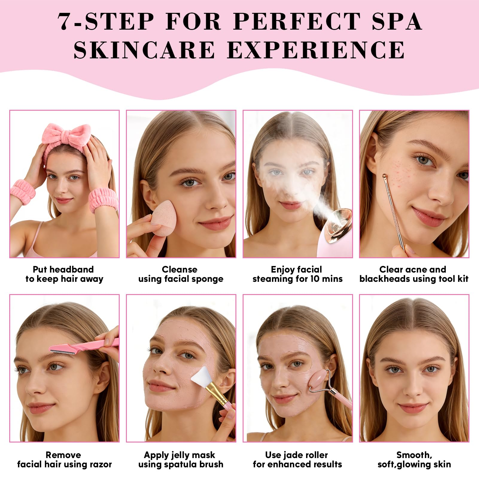 Pjordo Facial Steamer Spa Kit with 17 Skin Care Tools, Nano Ionic Face Steamer for Deep Cleaning Unclogs Pores, Warm Mist Humidifier Steamer for Face Home Sauna SPA, Self Care Gifts for Women