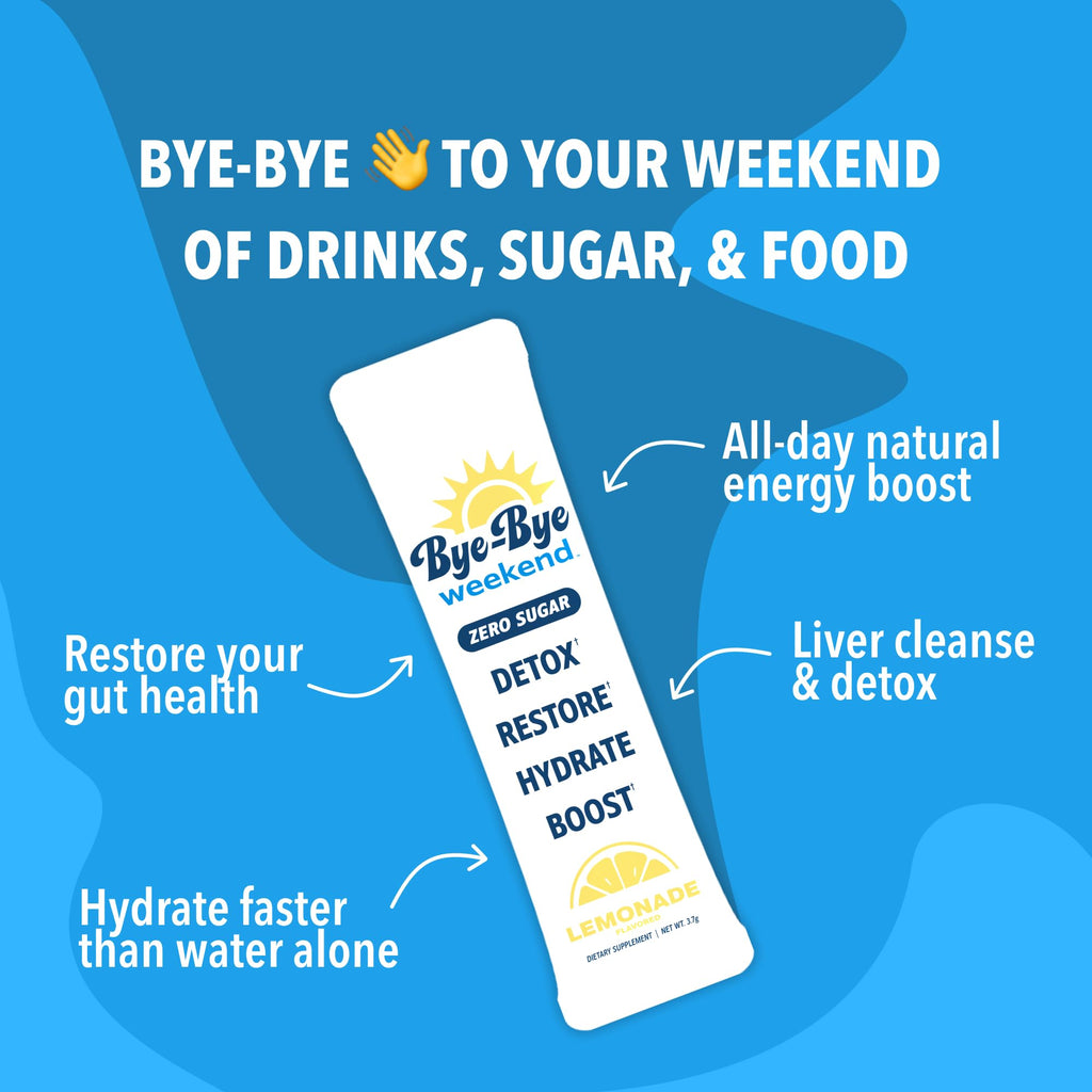 Bye-Bye Weekend Detox Drink Mix w/Electrolytes - for Bloating, Recovery, Fatigue, Brain Fog - Probiotics, Lion’s Mane, Milk Thistle - Zero Sugar Variety Pack - 20 Pack