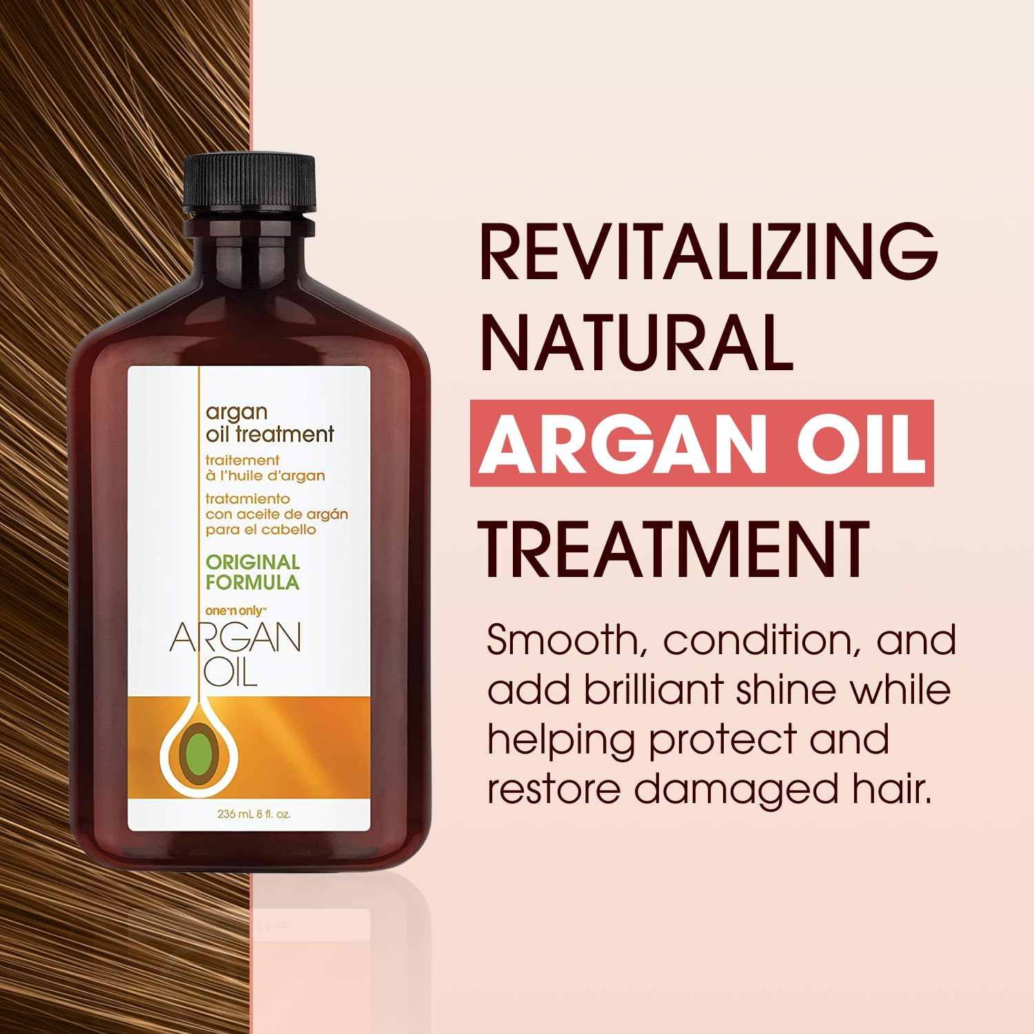 One n Only Argan Oil Hair Treatment - Lightweight & Hydrating Hair Oil for Natural, Wigs & Extensions - Shine Enhancing, Heat Protectant & Frizz Control (8 oz, 3pk)