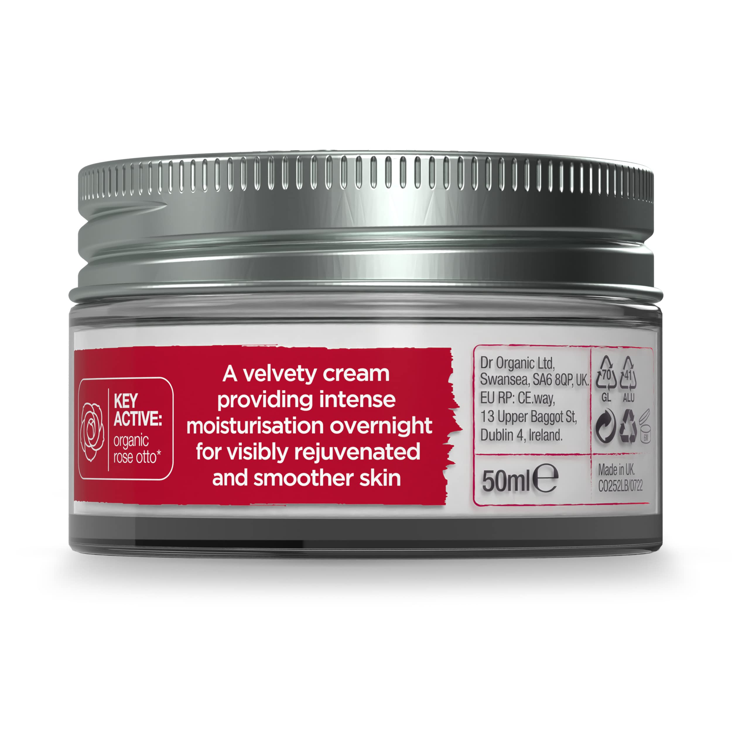Dr Organic Rose Otto Night Cream, Moisturising, Healthy-Aging, Wrinkles, Natural, Vegan, Cruelty-Free, Paraben & SLS-Free, Recycled & Recyclable, Certified Organic, 50ml, Packaging may vary