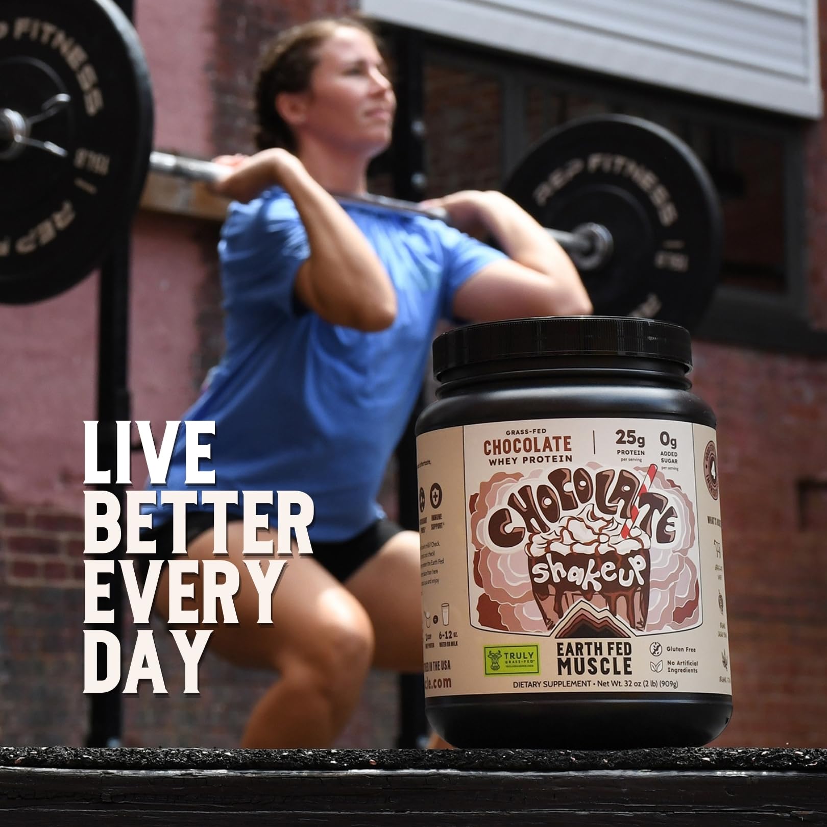 Earth Fed Muscle Chocolate Shakeup Irish Grass Fed Whey Protein Isolate, Third-Party Certified. 25g Protein, Chocolate - Non-GMO, Hormone Free, Soy Free, Gluten Free - 2 LB, 29 Servings