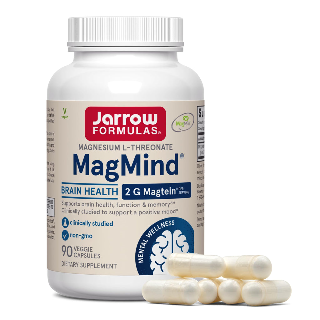 Jarrow Formulas Magnesium L-Threonate, MagMind Magtein Magnesium Supplement, Brain Supplements for Memory Support, 90 Veggie Capsules, Up to a 30 Day Supply