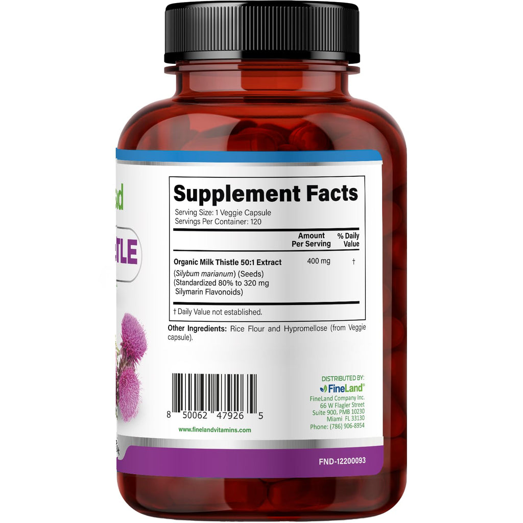 FineLand Milk Thistle Pills 50:1 Extract with 80% Silymarin Flavonoids – Liver & Antioxidant Support - 50X Concentrated Seed Extract -120 Vegan Capsules, Non-GMO, Made in USA