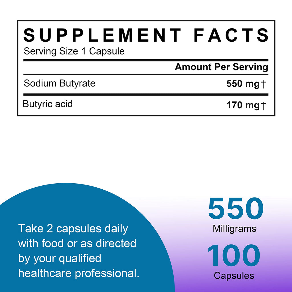 Aliness Sodium Butyrate 100 Capsules - Gut Health Supplements with Microcapsule Technology - IBS Relief Supplement for Men & Women - (Butyric Acid)