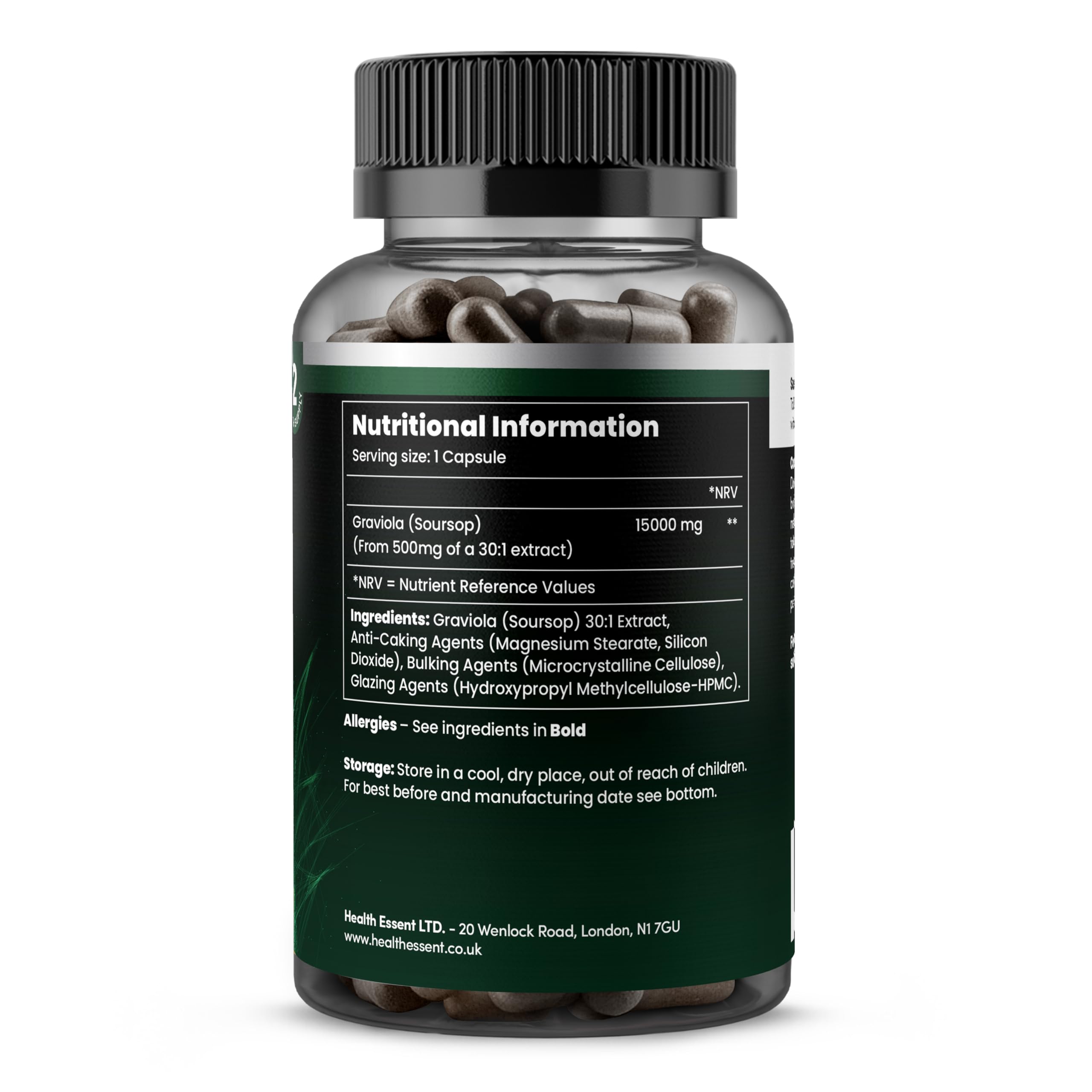 HealthEssent Soursop Graviola Fruit Extract 15000mg 60 Vegan Capsules
