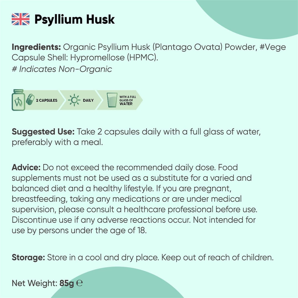 WeightWorld Organic Psyllium Husk Capsules - 3 Months Supply - High Strength Prebiotic Fibre Supplement - 180 Psyllium Husk Powder Capsules