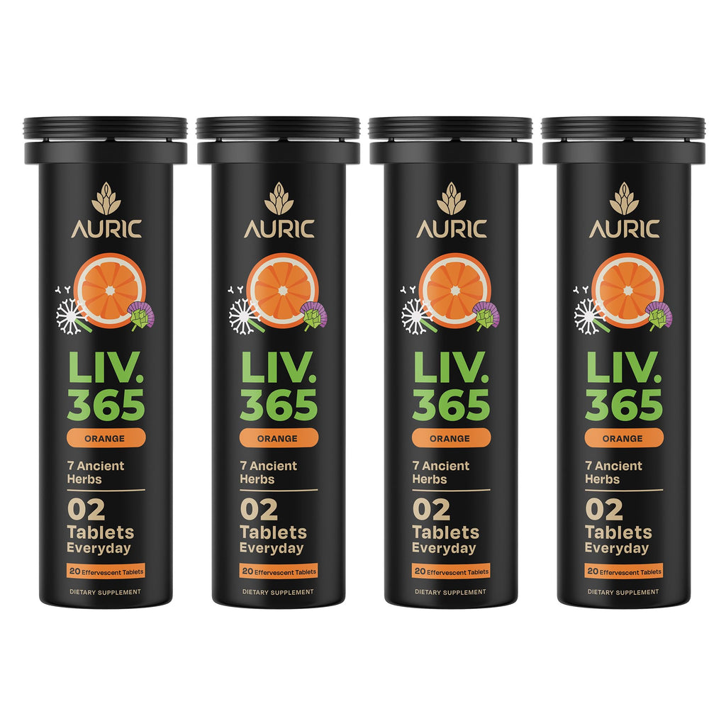 Auric Liv 365 Orange Effervescent Tablets | With Milk Thistle (Silymarin), Turmeric, Licorice, & Dandelion | Herbal Wellness Supplement | Plant-Based | 80 Tablets