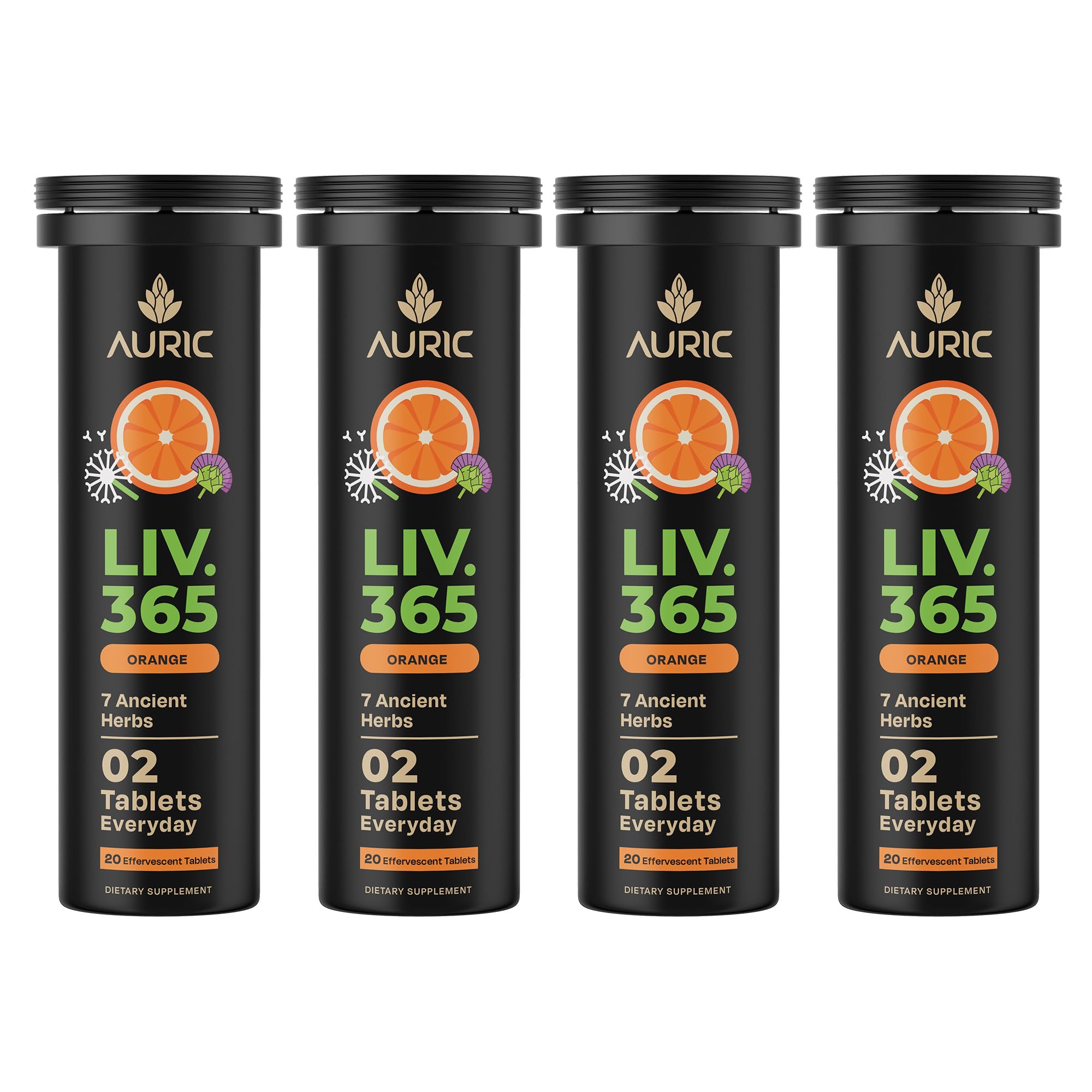 Auric Liv 365 Orange Effervescent Tablets | With Milk Thistle (Silymarin), Turmeric, Licorice, & Dandelion | Herbal Wellness Supplement | Plant-Based | 80 Tablets