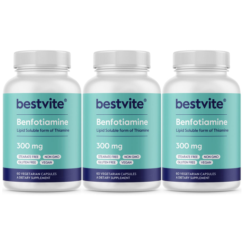 BESTVITE Benfotiamine 300mg (180 Vegetarian Capsules) (60x3) No Stearates - No Silicon Dioxide - Vegan - Non GMO - Gluten Free