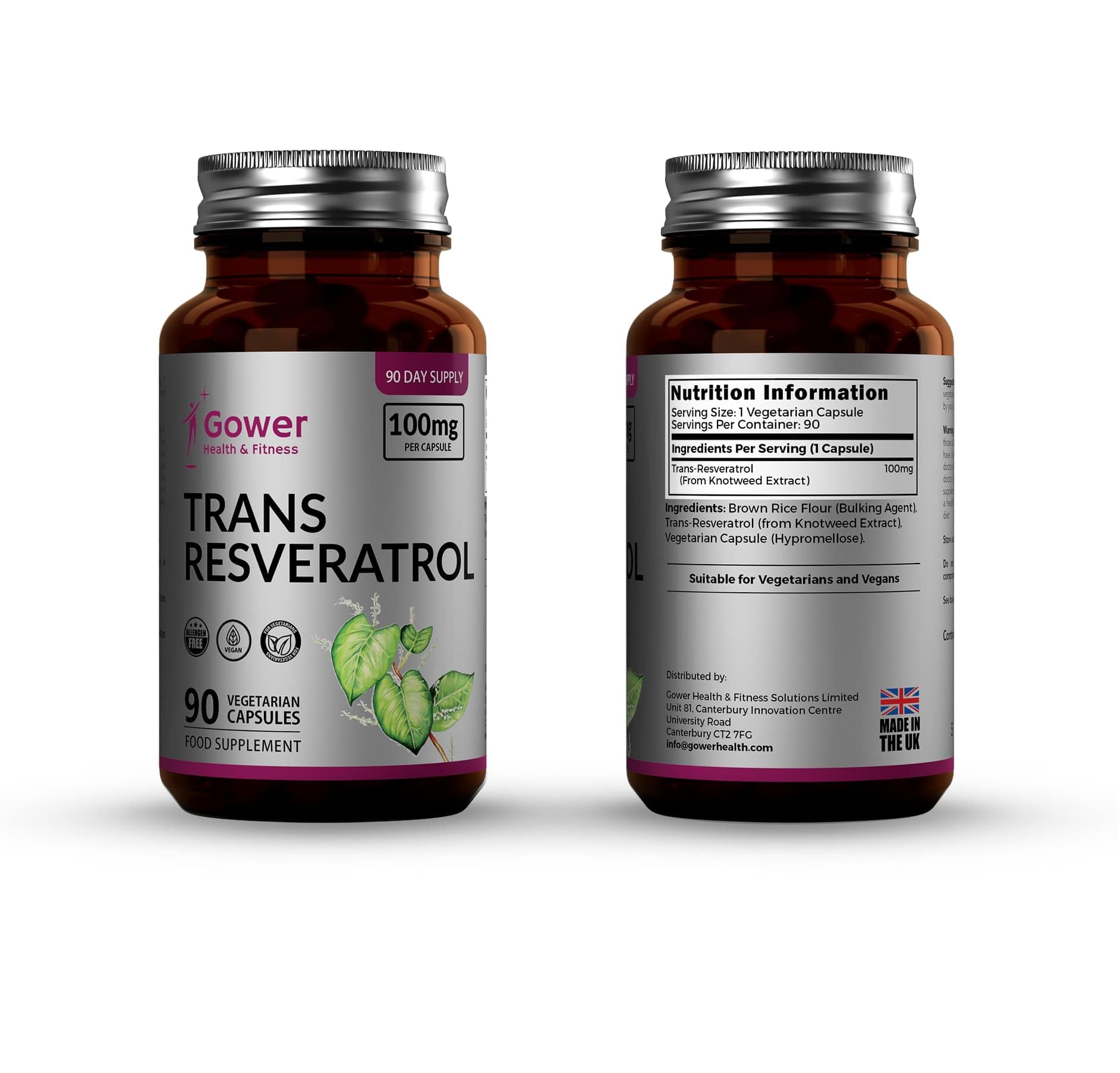GH Resverstrol | 90 High Strength Resveratrol Supplements - 100mg Trans Resveratrol per Serving | Japanese Knotweed Antioxidant Supplement | Non-GMO & Allergen Free | Made in the UK