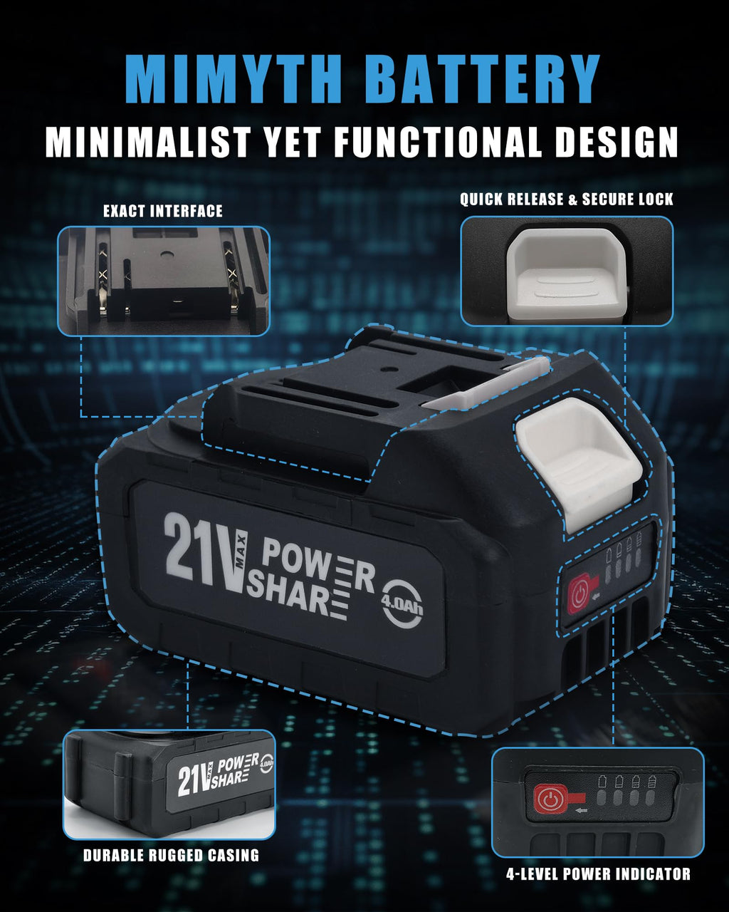MIMYTH 21V Battery Replacement & Supplement Cordless Power Tools (Cordless Pressure Washer), 21 Volt Lithium Battery with Power Chargers, Cordless Tool Battery Packs