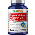 NusaPure Super Calcium with Vitamin D 3 & Calcium Citrate - Suitable for Vegetarian/Vegan, Non - GMO - 1300mg - 240 Capsules