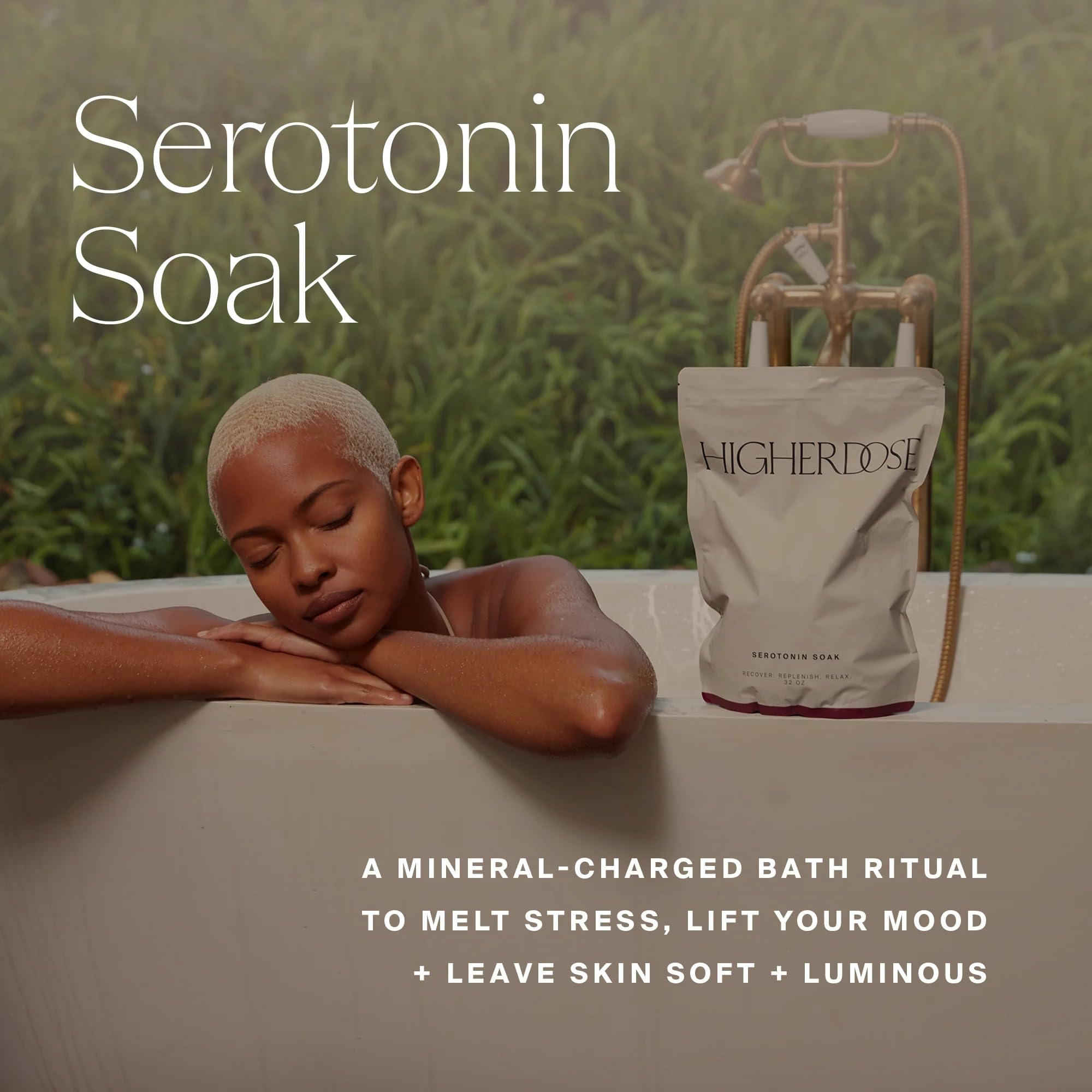HigherDOSE Serotonin Soak Magnesium Bath Salts - Bath Soak with Magnesium Flakes, Algae & Apple Cider Vinegar - Luxury Bath Salt for Muscle Recovery, Detox & Relaxation - Spa Day Essentials (32 Oz)