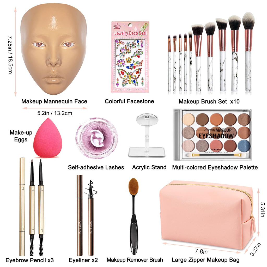 Banugo Makeup Practice Face Board, Silicone Makeup Mannequin Head for Facial Practice, Doll Head Makeup Kit for Girls, 5D Face Makeup Set, Doll Repainting Practice Makeup