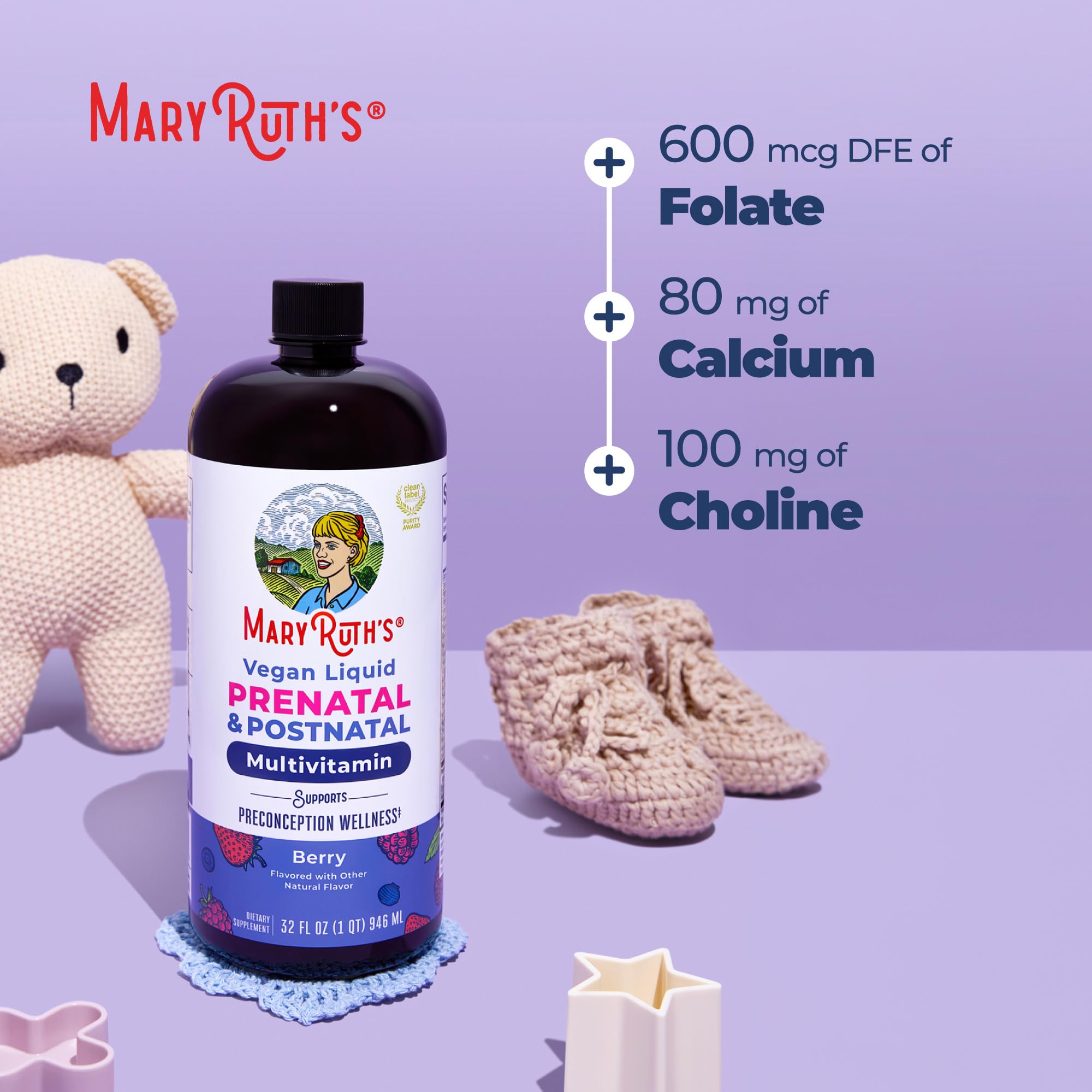MARYRUTH'S Postnatal & Prenatal Liquid Multivitamin for Women | Selenium | Folate | Healthy Fetal Development | Prenatal Vitamins | Vegan | Non-GMO | Sugar Free | Gluten Free | 32 oz