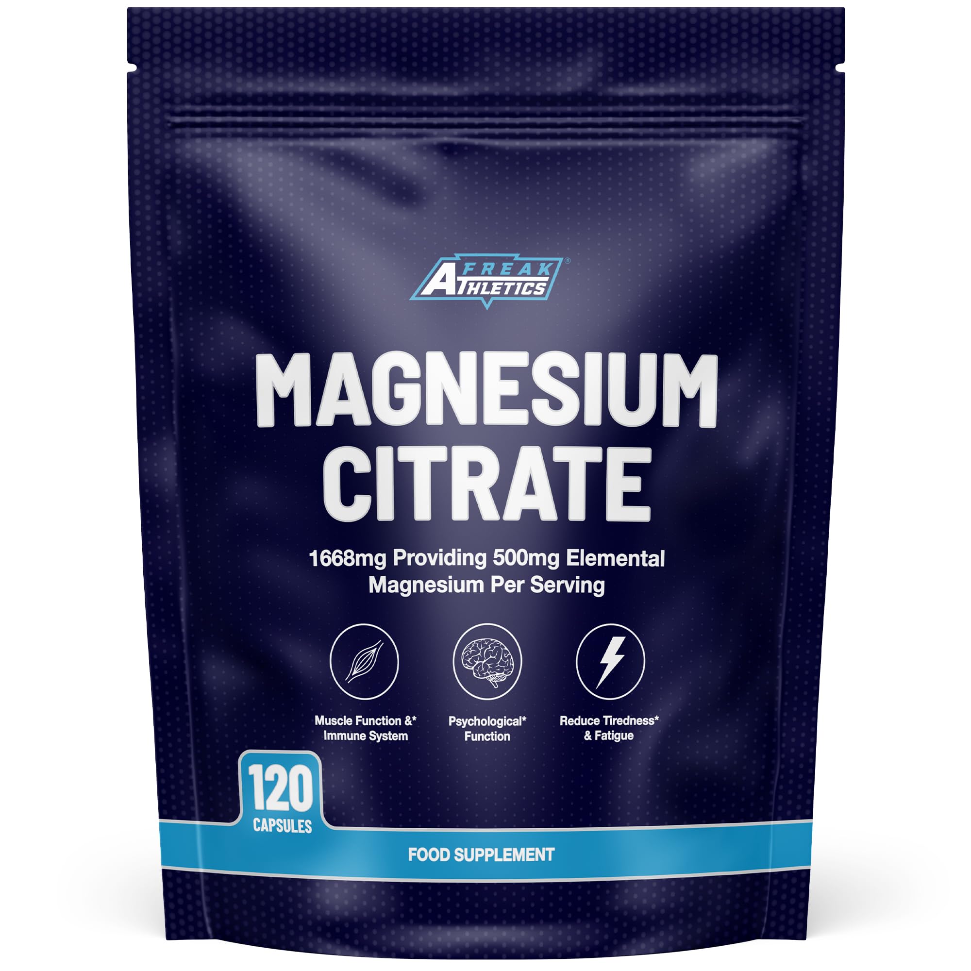 Freak Athletics Magnesium Citrate 500mg - 120 Capsules, 60 Servings,UK Made