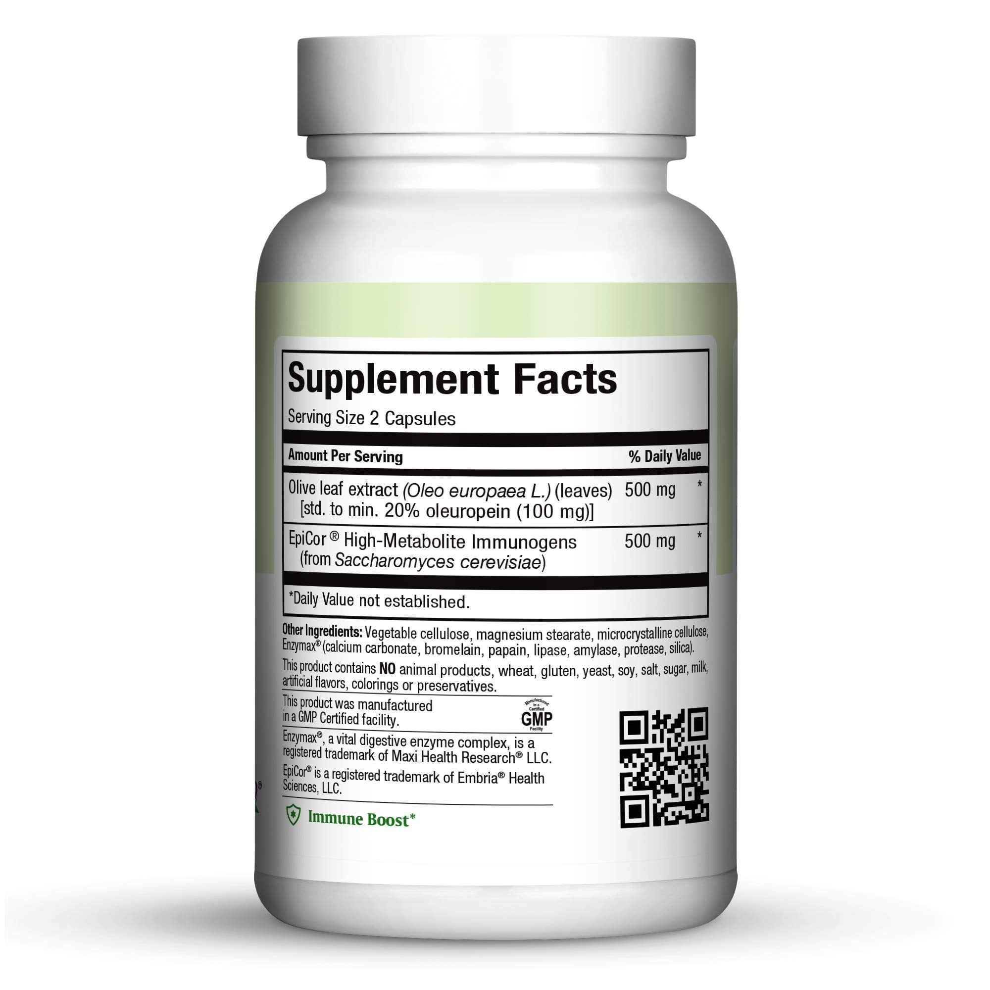 Maxi Health Epicor Supplement – Epicor Immune Support 500mg with Olive Leaf Extract – Gut, Respiratory & Antioxidant Support – High-Metabolite Immunogens – Processed Brewer's Yeast – Kosher, 60 Count