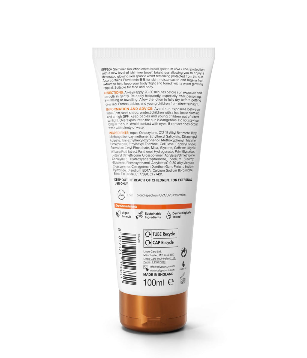 Calypso Shimmer Sun Lotion SPF50 + | UVA + UVB, Water Resistant, 100ml