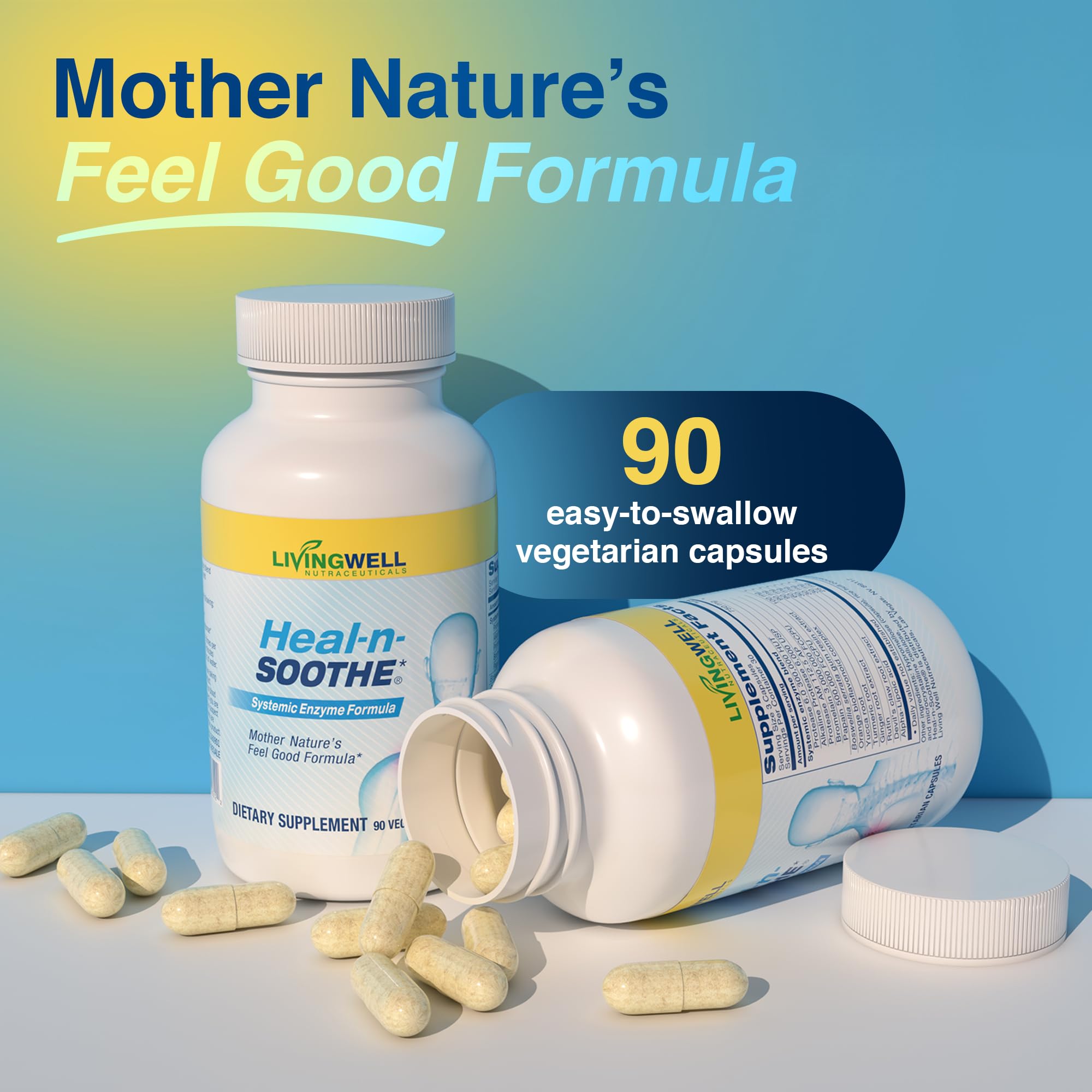 HEAL-N-SOOTHE Proteolytic Systemic Enzymes – Joint Supplement with Bromelain, Papain, Boswellia – Joint Mobility, Muscle Flexibility, Protein Digestion, Circulatory & Immune Health - 90 Count (2 Pack)