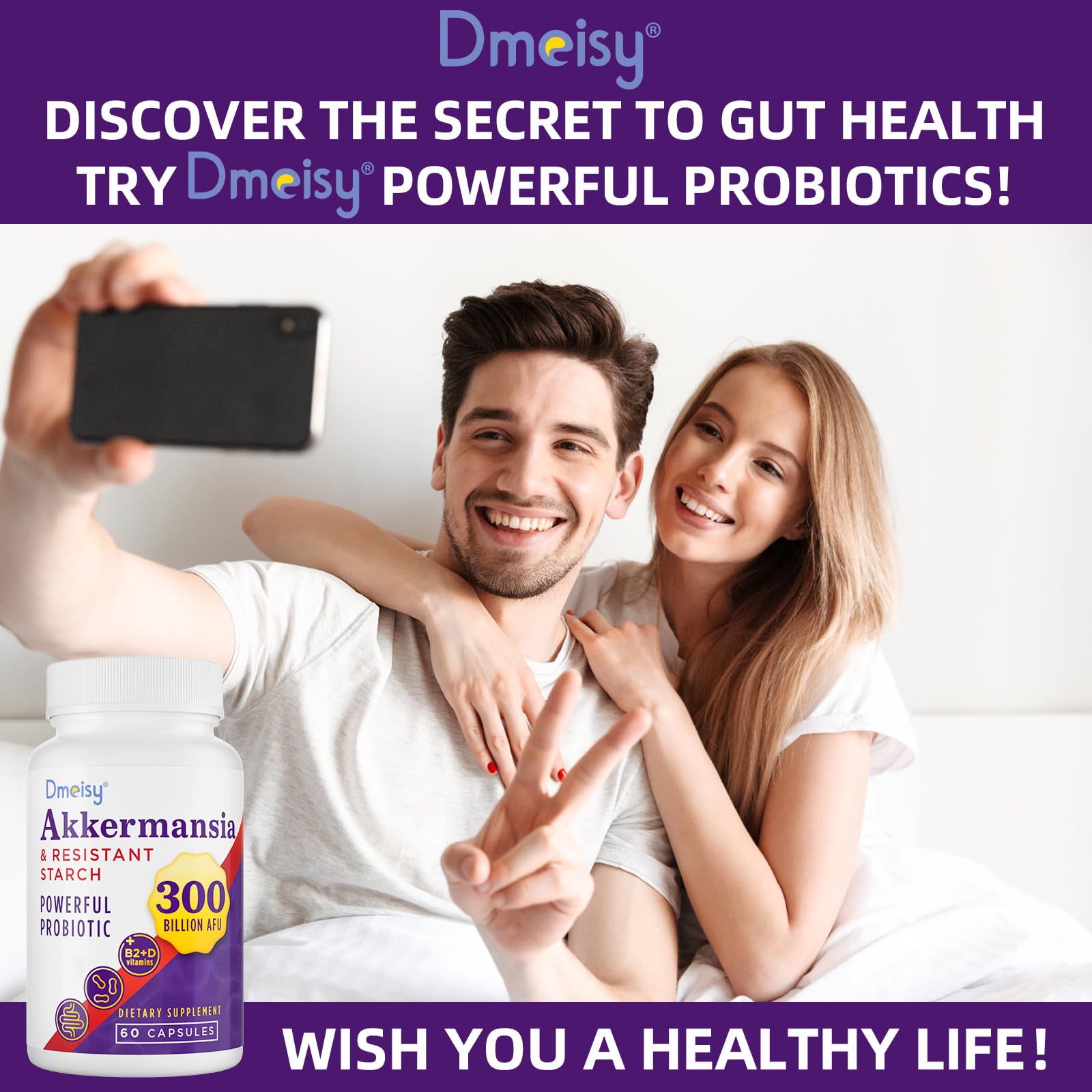 Akkermansia Supplement - 300 Billion AFU Akkermansia Muciniphila, Akkermansia Probiotic for Women & Men, for Boost , Digestive, Gut, Immunity, Enhances Gut Lining Function & Intestinal Walls, 60 Count