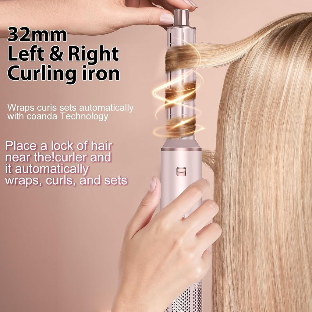 Dryhsip 5 in 1 Hair Styler & Wrap Air Curler, Low-Speed Negative Ionic Hair Tools Drying, Multi Hair Styler, Professional Blow Dryer Brush for Curling Volumizing Straightening Styling (Pink)
