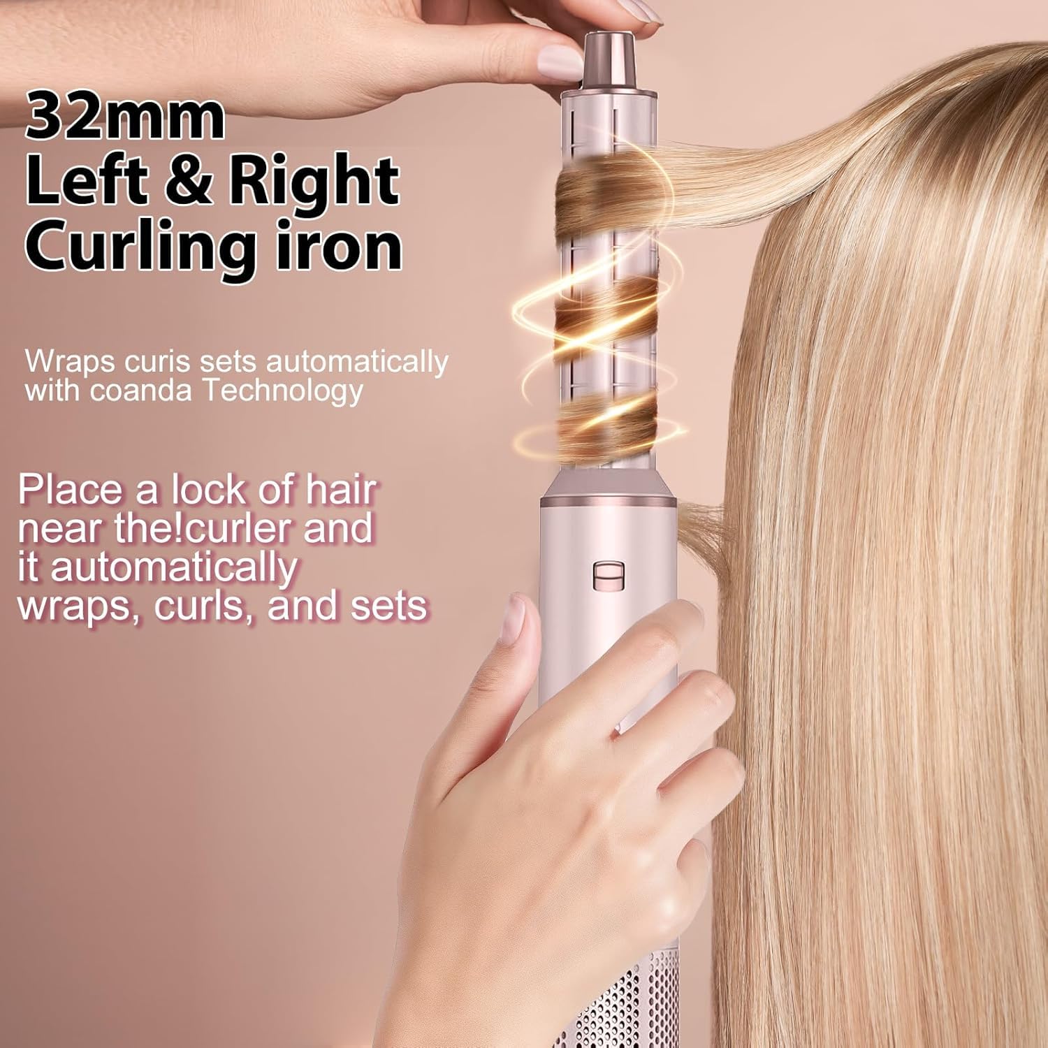 Dryhsip 5 in 1 Hair Styler & Wrap Air Curler, Low-Speed Negative Ionic Hair Tools Drying, Multi Hair Styler, Professional Blow Dryer Brush for Curling Volumizing Straightening Styling (Pink)