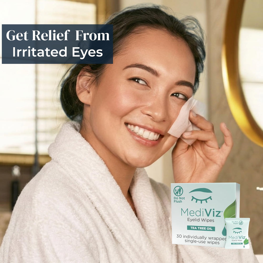 Eye Love Mediviz Tea Tree Oil Eyelid Wipes – 30 Eyelash & Eyelid Scrub Towelettes for Soothing Eye Irritation, Demodex Removal - Makeup Removing Wipes, Alcohol-Free, Fragrance-Free, No Rinse