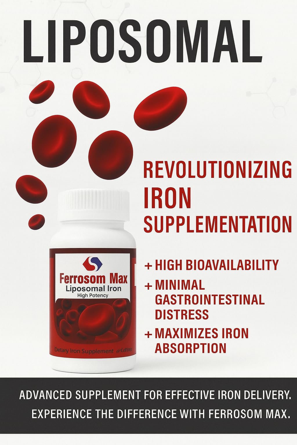 Ferrosom Max Liposomal Iron Supplement 60 Capsules (45mg Pure Elemental Iron) by Siba Pharm | Maximum Absorption Formula | Non GMO, Vegan, Premium Quality | Helps New Blood Cell Production.