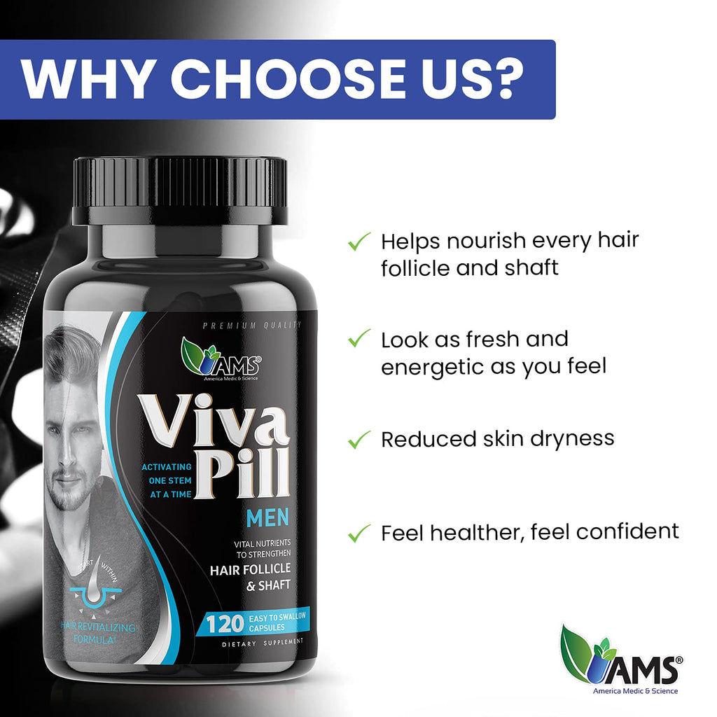 America Medic & Science VivaPill for Men (120 Capsules) Vitamins for Hair, Skin and Nails | Revitalizing Formula Pills with Biotin, Dietary Supplement for Hair Growth with Collagen and Keratin