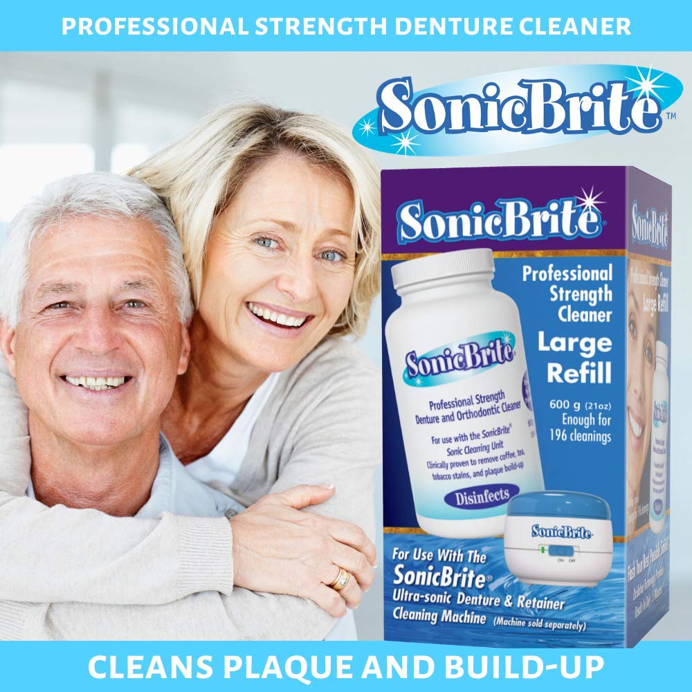 SonicBrite Professional Strength Dental Appliance Cleaning Powder 21 oz | Retainer, Aligner, Mouth Guard & Denture Cleaner eliminates stains and odor causing buildups (1 - Count)