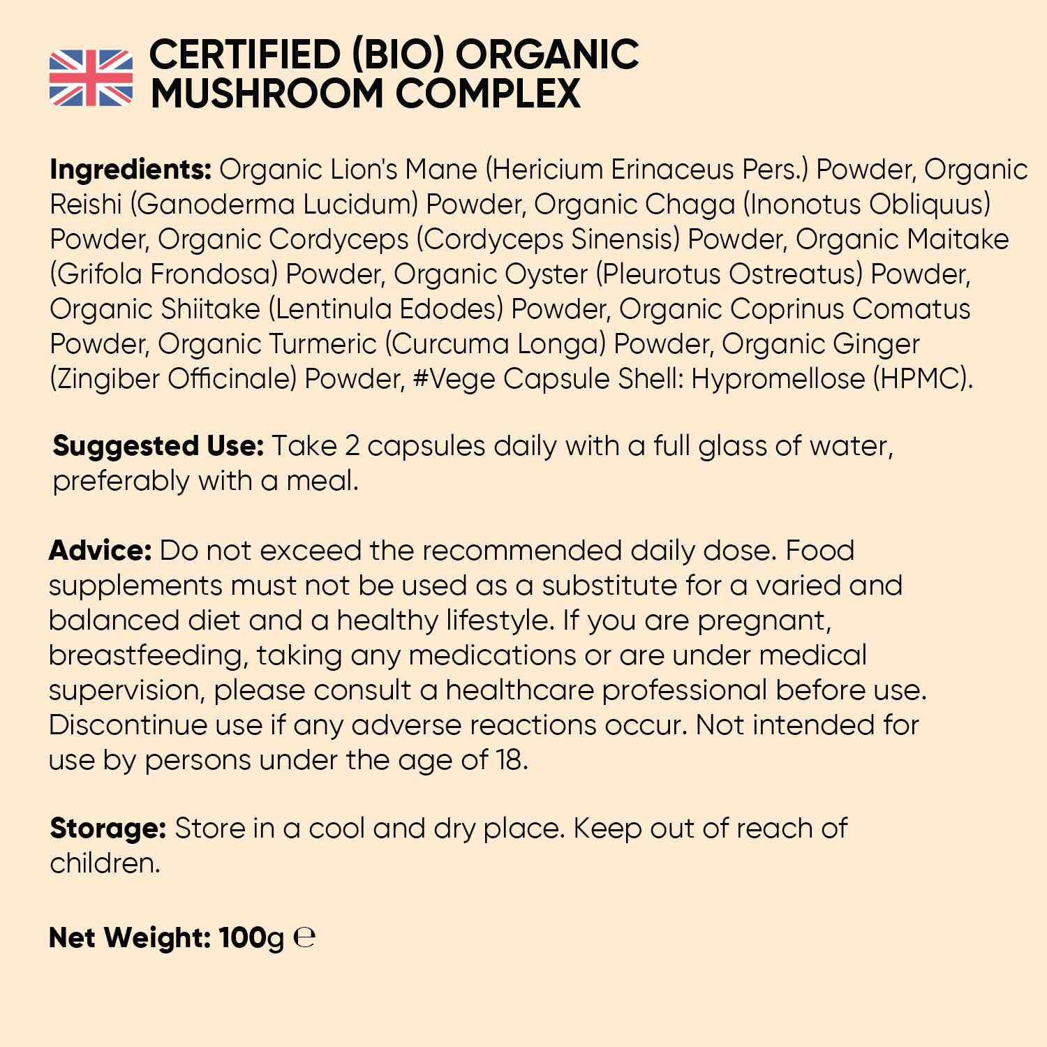 Organic Mushroom Complex - 180 Vegan Capsules - Added Turmeric & Ginger